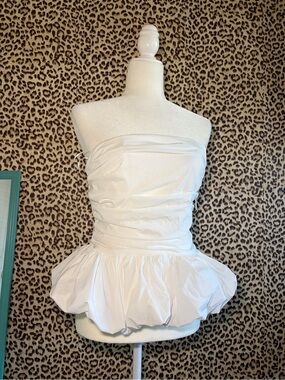 Anthropologie White Strapless Peplum Top
